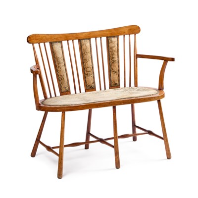 Lot 844 - AN ARTS AND CRAFTS BEECH SETTEE