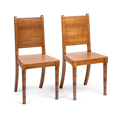 Lot 840 - A PAIR OF AESTHETIC OAK HALL CHAIRS