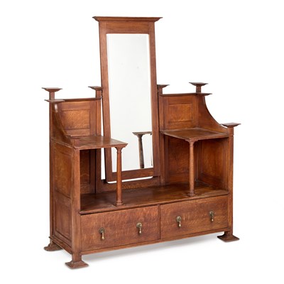 Lot 630 - A LARGE ARTS AND CRAFTS OAK DRESSING CHEST