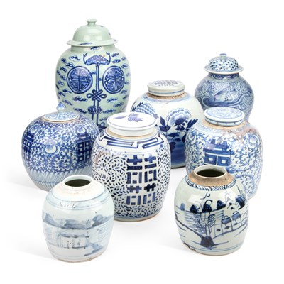 Lot 99 - EIGHT CHINESE BLUE AND WHITE JARS