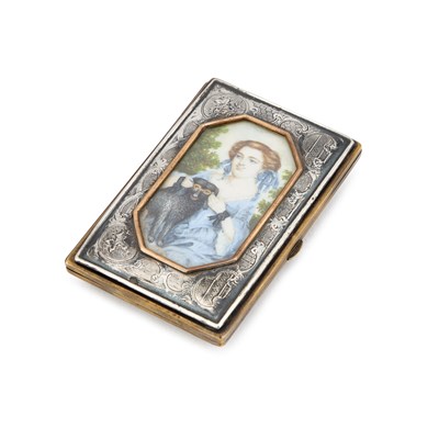 Lot 688 - A FRENCH SILVER-MOUNTED CARD CASE INSET WITH A PORTRAIT MINIATURE