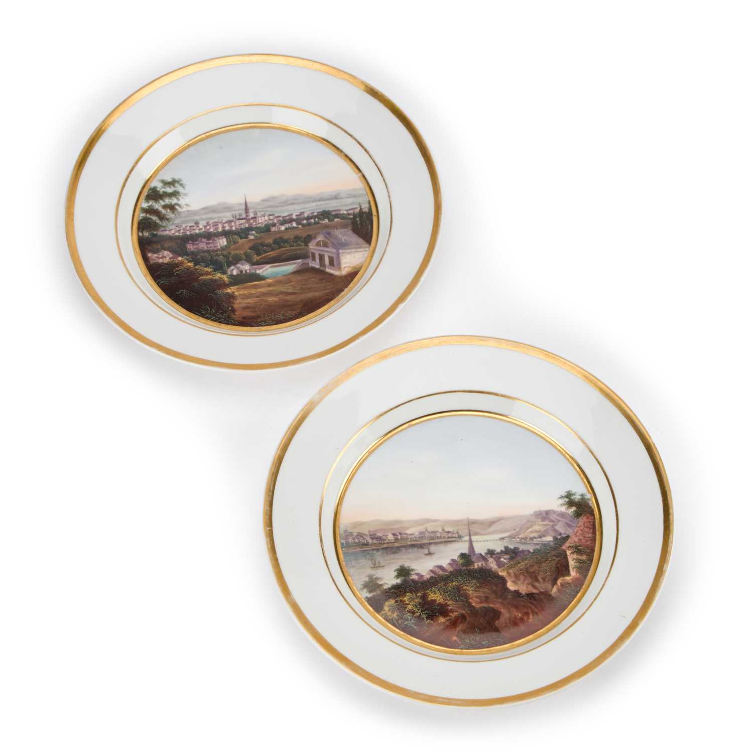 Lot 45 - A PAIR OF BERLIN (K.P.M.) TOPOGRAPHICAL PORCELAIN PLATES