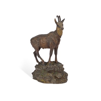Lot 597 - AN AUSTRIAN COLD-PAINTED BRONZE MODEL OF A CHAMOIS