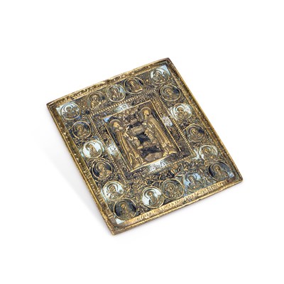 Lot 133 - A BRASS AND ENAMEL ICON