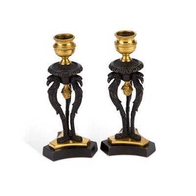 Lot 178 - A PAIR OF REGENCY BRONZE AND ORMOLU CANDLESTICKS