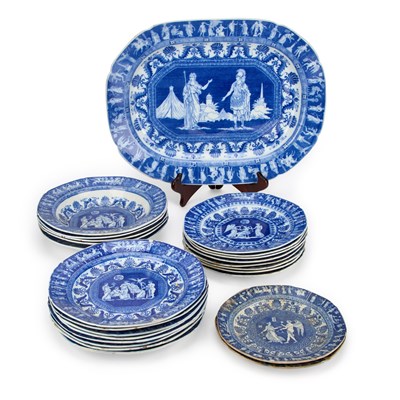 Lot 44 - A STAFFORDSHIRE BLUE TRANSFER-PRINTED DINNER SERVICE