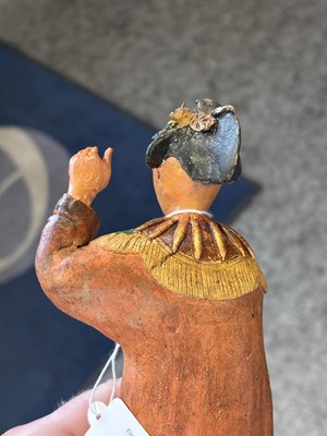 Lot 67 - A PAIR OF CHINESE POLYCHROME-DECORATED TERRACOTTA FIGURES