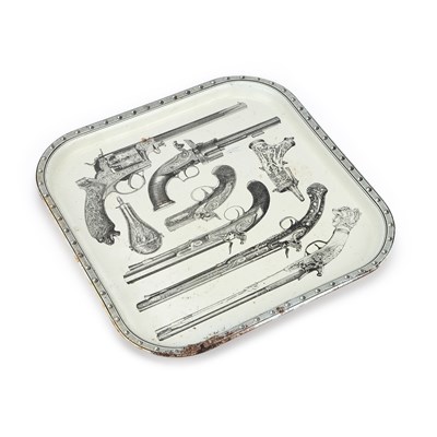 Lot 240 - A METAL DRINKS TRAY IN THE MANNER OF PIERO FORNASETTI