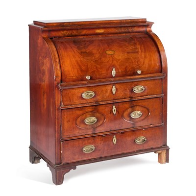 Lot 668 - A 19TH CENTURY BIEDERMEIER TYPE MAHOGANY CYLINDER DESK