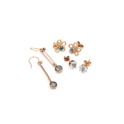 Lot 414 - THREE PAIRS OF GEM-SET EARRINGS