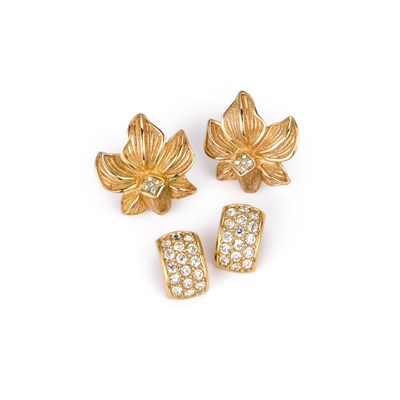 Lot 394 - CHRISTIAN DIOR: TWO PAIRS OF GOLD TONE EARRINGS
