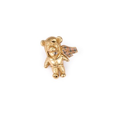 Lot 389 - BURBERRYS: A GOLD TONE AND ENAMEL TEDDY BEAR BROOCH