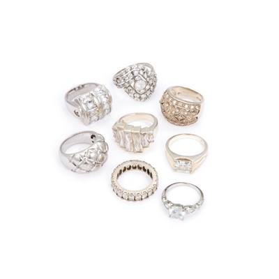 Lot 418 - EIGHT WHITE CUBIC ZIRCONIA RINGS