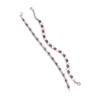 Lot 426 - TWO SILVER GEM-SET BRACELETS