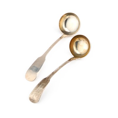 Lot 297 - TWO SCOTTISH SILVER FIDDLE PATTERN SAUCE LADLES