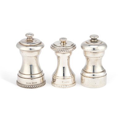 Lot 335 - THREE SILVER PEPPER GRINDERS