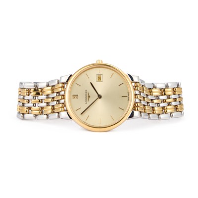 Lot 431 - A GENTS BI-COLOUR LONGINES BRACELET WATCH