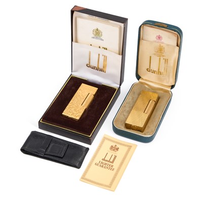 Lot 465 - TWO GOLD PLATED DUNHILL ROLLAGAS LIGHTERS