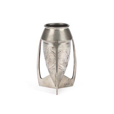 Lot 217 - ARCHIBALD KNOX (1864-1933) FOR LIBERTY & CO, A TUDRIC PEWTER BOMBE VASE