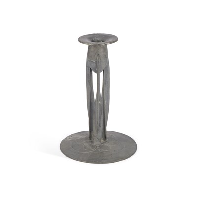Lot 183 - ARCHIBALD KNOX (1864-1933) FOR LIBERTY & CO, A TUDRIC PEWTER CANDLESTICK