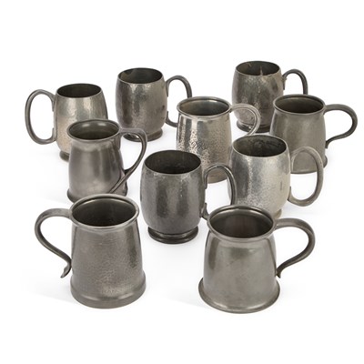 Lot 212 - A GROUP OF TEN LIBERTY & CO TUDRIC PEWTER MUGS
