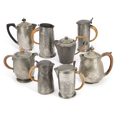 Lot 213 - A GROUP OF LIBERTY & CO TUDRIC PEWTER HOT WATER JUGS