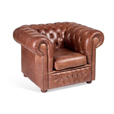 Lot 653 - AN ALPINE TAN LEATHER CHESTERFIELD TUB CHAIR