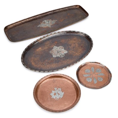 Lot 208 - THREE HUGH WALLIS COPPER TRAYS