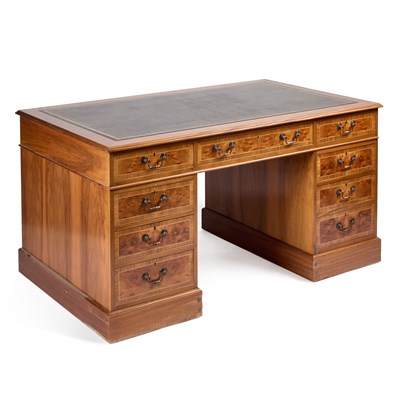 Lot 673 - A GEORGIAN STYLE WALNUT PEDESTAL DESK