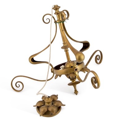 Lot 162 - AN ARTS AND CRAFTS BRASS CEILING LIGHT