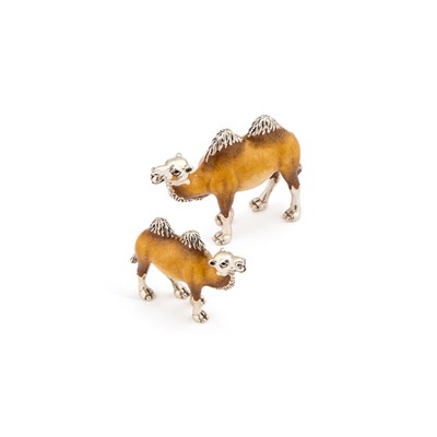 Lot 242 - TWO ITALIAN SILVER AND ENAMEL MODELS OF BACTRIAN CAMELS
