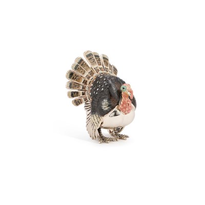 Lot 243 - AN ITALIAN SILVER AND ENAMEL MODEL OF TURKEY