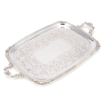 Lot 167 - A LARGE VICTORIAN SILVER-PLATED TWO-HANDLED TRAY