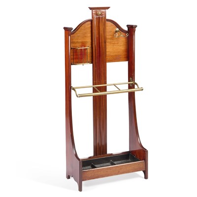 Lot 764 - A LATE VICTORIAN BRASS AND MAHOGANY HALLSTAND