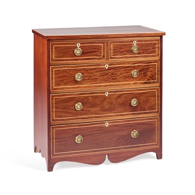 Lot 744 - AN EARLY 19TH CENTURY INLAID MAHOGANY CHEST OF DRAWERS