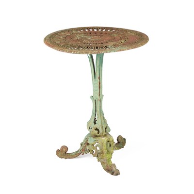 Lot 729 - A LATE 19TH CENTURY GREEN-PAINTED CAST IRON GARDEN/ CAFE TABLE