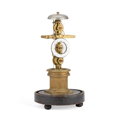 Lot 673 - A RARE EARLY 19TH CENTURY FRENCH ORMOLU SKELETON CLOCK WITH ALARM