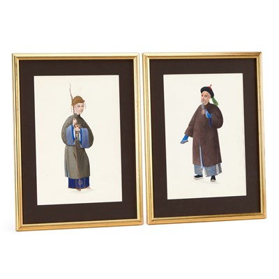 Lot 74 - A PAIR OF CHINESE EXPORT PORTRAITS OF COURT FIGURES
