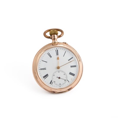 Lot 355 - AN 14K GOLD OPEN FACE POCKET WATCH