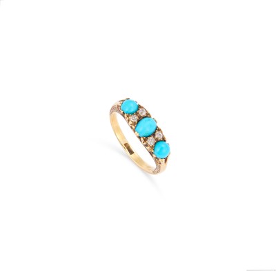 Lot 454 - A TURQUOISE AND OLD-CUT DIAMOND RING