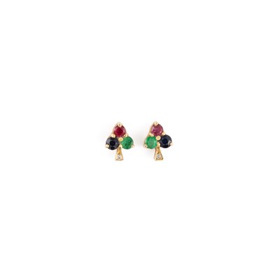 Lot 416 - A PAIR OF MULTI-GEMSTONE CLOVER STUD EARRINGS