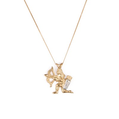 Lot 503 - A 9 CARAT GOLD DIAMOND SAGITTARIUS PENDANT ON CHAIN