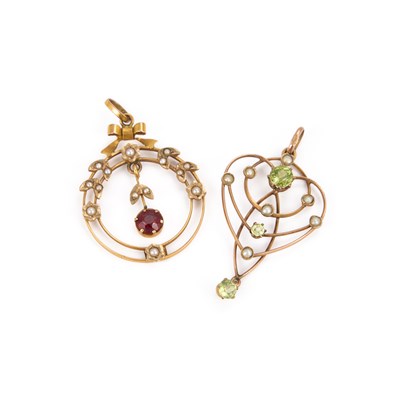 Lot 437 - TWO EDWARDIAN GEM-SET PENDANTS