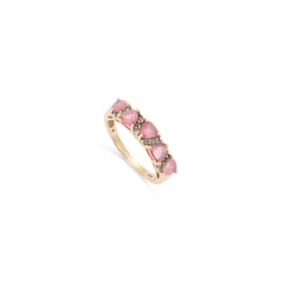 Lot 378 - A PINK SAPPHIRE AND DIAMOND HALF HOOP RING