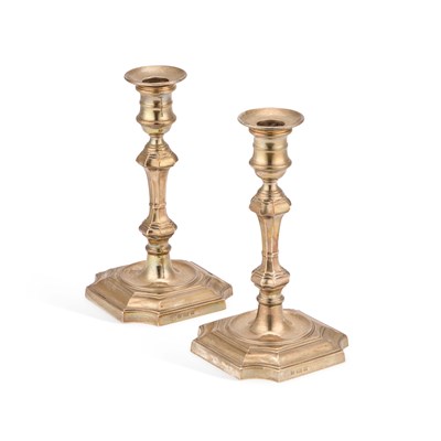 Lot 222 - A PAIR OF GEORGE II STYLE SILVER CANDLESTICKS