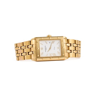 Lot 337 - A GENTS GOLD PLATED RAYMOND WEIL BRACELET WATCH