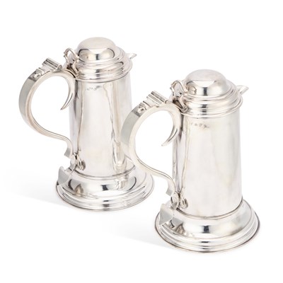Lot 265 - A LARGE PAIR OF GEORGE II SILVER FLAGONS