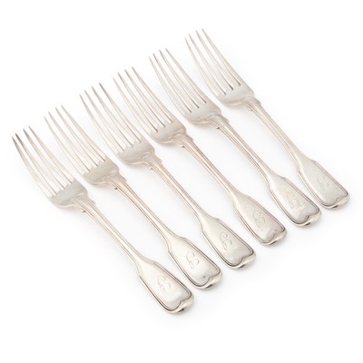 Lot 233 - A SET OF SIX VICTORIAN SILVER TABLE FORKS