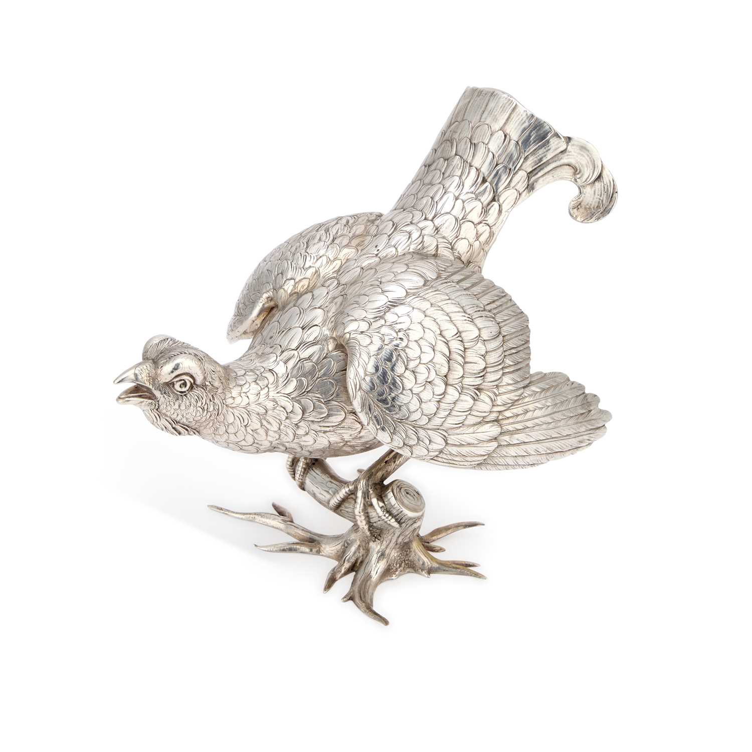 Lot 269 - A GERMAN CAST 800-STANDARD SILVER MODEL OF A CAPERCAILLIE