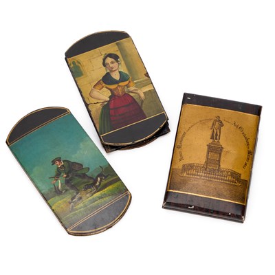 Lot 569 - A 19TH CENTURY GERMAN PAINTED TIN SNUFF BOX